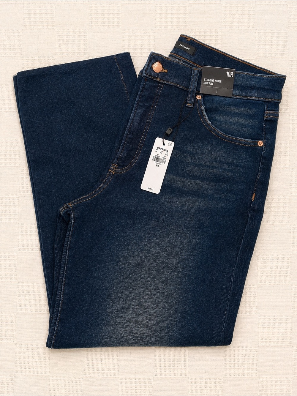 Express Dark Indigo High-Rise Ankle Straight Jeans - Size 10 - Picture 2 of 5